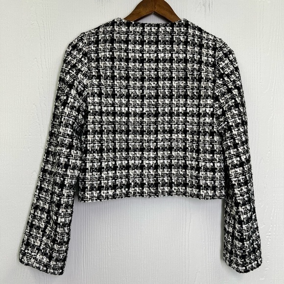 H&M - NWT Boucle Black And White Plaid Silver Button Lined Jacket Size XS - Picture 12 of 14